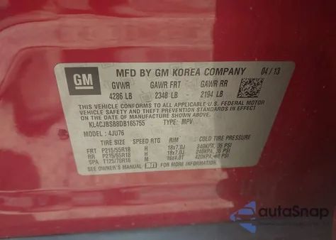 2013 Buick Encore Convenience z USA, uszkodzony, nr VIN KL4CJBSB8DB165755